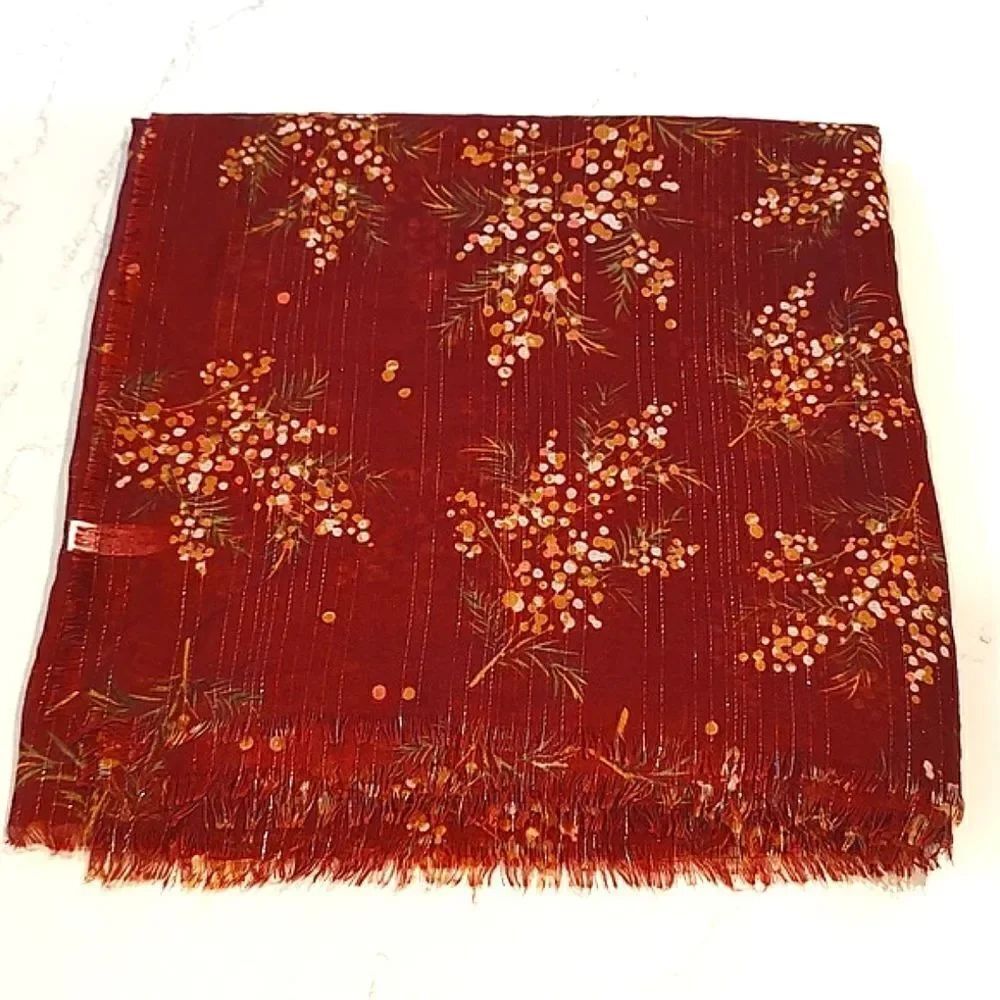 Lauren Conrad Oversized Floral Scarf Wrap Metallic Threads